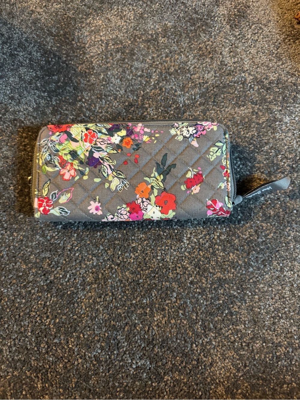 Vera Bradley Gray Quilted Wallet with Multicolor Floral Print